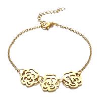 Edelstahl Charm Armband, 304 Edelstahl, mit Verlängerungskettchen von 1.97inch, Blume, Modeschmuck & für Frau, goldfarben, Länge:ca. 7.09 ZollInch, verkauft von PC