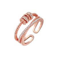 Brass Cuff Finger Ring, Round, plated, Adjustable & fashion jewelry & micro pave cubic zirconia & for woman 