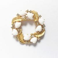 Zinc Alloy Jewelry Brooch, with Resin, Flower, gold color plated, for woman & with rhinestone 