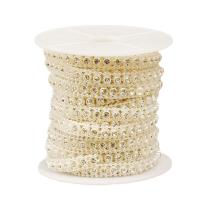 Beaded Garland Trim & Strand, ABS Plastic Pearl, with plastic spool & Rhinestone, painted, DIY, beige, Approx 