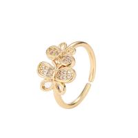 Brass Cuff Finger Ring, Butterfly, gold color plated, micro pave cubic zirconia & for woman, golden, 20mm 