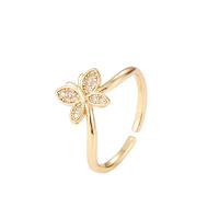 Brass Cuff Finger Ring, Butterfly, gold color plated, micro pave cubic zirconia & for woman, golden, 20mm 