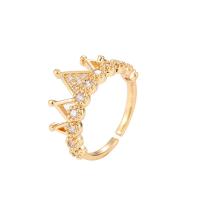 Brass Cuff Finger Ring, Crown, gold color plated, micro pave cubic zirconia & for woman, golden, 18mm 