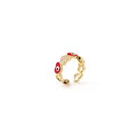 Brass Cuff Finger Ring, Evil Eye, gold color plated, micro pave cubic zirconia & for woman & enamel 18mm 