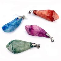 Natural Quartz Pendants, with Brass, irregular, silver color plated, DIY 15x35- 