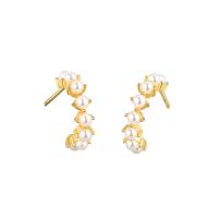 Brass Stud Earring, with Plastic Pearl, plated, fashion jewelry & for woman 