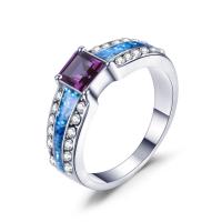 Cubic Zirconia Micro Pave Brass Finger Ring, with Cubic Zirconia, Square, platinum color plated, Unisex & faceted, purple 