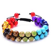 Gemstone Woven Ball Bracelets, Tiger Eye, with Knot Cord & Rainbow Stone, handmade, fashion jewelry & Unisex & , 6mm,8mm Approx 7.5-11.8 Inch 