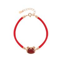 Rot Achat Armbänder, 925er Sterling Silber, mit Terylen Schnur & Roter Achat, Rósegold-Farbe plattiert, für Frau, rot, Länge:ca. 4.64 ZollInch, verkauft von PC