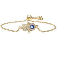 Cubic Zirconia Micro Pave Brass Bracelet, Hamsa, 18K gold plated, Adjustable & micro pave cubic zirconia & for woman & enamel Approx 18-28 cm 