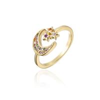 Brass Cuff Finger Ring, Moon and Star, gold color plated, Adjustable & micro pave cubic zirconia & for woman, 18mm 