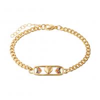 Cubic Zirconia Micro Pave Brass Bracelet, gold color plated, micro pave cubic zirconia & for woman Approx 7.08 Inch 