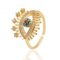 Cubic Zirconia Micro Pave Brass Finger Ring, Eye, gold color plated, Adjustable & micro pave cubic zirconia & for woman 