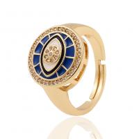 Cubic Zirconia Micro Pave Brass Finger Ring, gold color plated, Adjustable & micro pave cubic zirconia & for woman & enamel 