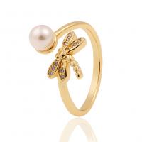 Brass Cuff Finger Ring, with Plastic, Dragonfly, gold color plated, Adjustable & micro pave cubic zirconia & for woman, 21mm 