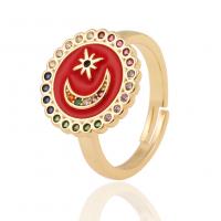 Cubic Zirconia Micro Pave Brass Finger Ring, gold color plated, Adjustable & micro pave cubic zirconia & for woman & enamel 