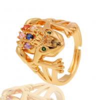 Zircon pavent l'anneau en laiton de doigt, grenouille, Placage de couleur d'or, Réglable & pavé de micro zircon & pour femme, plus de couleurs à choisir Vendu par PC