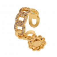 Brass Cuff Finger Ring, gold color plated, Adjustable & micro pave cubic zirconia & for woman 