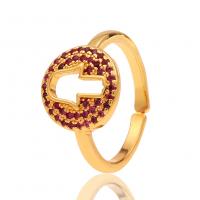 Brass Cuff Finger Ring, gold color plated, Adjustable & micro pave cubic zirconia & for woman & hollow 