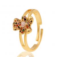 Cubic Zirconia Micro Pave Brass Finger Ring, Bear, gold color plated, Adjustable & micro pave cubic zirconia & for woman 