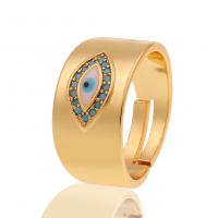 Cubic Zirconia Micro Pave Brass Finger Ring, gold color plated, Adjustable & evil eye pattern & micro pave cubic zirconia & for woman 