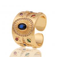 Brass Cuff Finger Ring, gold color plated, Adjustable & micro pave cubic zirconia & for woman 