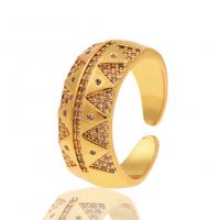 Brass Cuff Finger Ring, gold color plated, Adjustable & micro pave cubic zirconia & for woman 