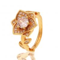 Cubic Zirconia Micro Pave Brass Finger Ring, Flower, gold color plated, Adjustable & micro pave cubic zirconia & for woman 