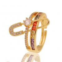 Cubic Zirconia Micro Pave Brass Finger Ring, gold color plated, Adjustable & micro pave cubic zirconia & for woman 