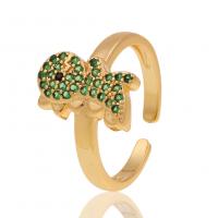 Brass Cuff Finger Ring, Dinosaur, gold color plated, Adjustable & micro pave cubic zirconia & for woman, green 