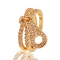 Brass Cuff Finger Ring, gold color plated, Adjustable & micro pave cubic zirconia & for woman 