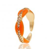 Brass Cuff Finger Ring, gold color plated, Adjustable & micro pave cubic zirconia & for woman & enamel 