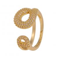 Brass Cuff Finger Ring, gold color plated, Adjustable & micro pave cubic zirconia & for woman 20mm 