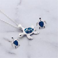 Fashion Zinc Alloy Jewelry Sets, Stud Earring & pendant, with Artificial Opal, zinc alloy post pin, Turtle, real silver plated, for woman, mixed colors, 20-40mm 