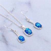 Fashion Zinc Alloy Jewelry Sets, pendant & earring, with Artificial Opal, zinc alloy earring hook, real silver plated, for woman, mixed colors, 25-50mm 