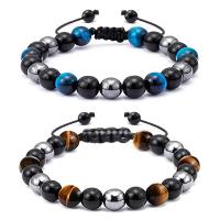 Tigerauge Armband, mit Obsidian & Hämatit, rund, Einstellbar & unisex & Anti-Müdigkeit, keine, 8mm, Länge:ca. 19-30 cm, verkauft von PC