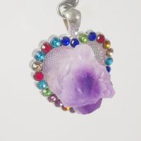 Pendentif Améthyste Février Birthstone, avec alliage de zinc, coeur, Placage de couleur platine, pour femme & avec strass, violet Vendu par PC