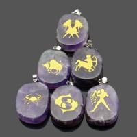 Pendentif Améthyste Février Birthstone, avec laiton, 12 Signes du Zodiaque, Placage de couleur argentée, styles différents pour le choix, violet Vendu par PC