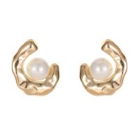 Brass Stud Earring, with Plastic Pearl, plated, fashion jewelry 