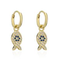 Huggie Hoop Drop Earring, Brass, brass hoop earring, micro pave cubic zirconia & for woman 