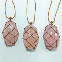 Rose Quartz Pendant, with Wax Cord, pink, 4-6cm 