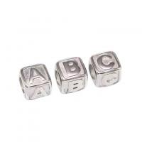 Titanium Steel Beads, Square, polished, DIY & with letter pattern, silver color, 8mm 