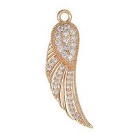 Cubic Zirconia Micro Pave Brass Pendant, Wing Shape, gold color plated, DIY & micro pave cubic zirconia 