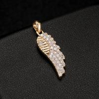 Cubic Zirconia Micro Pave Brass Pendant, Angel Wing, gold color plated, DIY & micro pave cubic zirconia, golden 