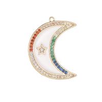 Cubic Zirconia Micro Pave Brass Pendant, Moon, gold color plated, DIY & micro pave cubic zirconia & enamel 