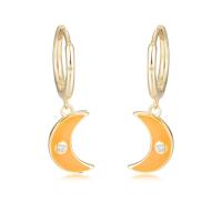 Huggie Hoop Drop Earring, 925 Sterling Silver, Moon, gold color plated, micro pave cubic zirconia & epoxy gel 19.5mm 