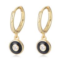 Huggie Hoop Drop Earring, 925 Sterling Silver, gold color plated, enamel & with rhinestone 16mm 