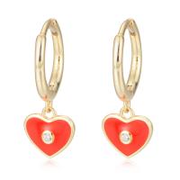 Huggie Hoop Drop Earring, 925 Sterling Silver, Heart, gold color plated, epoxy gel & with rhinestone 