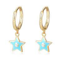 Huggie Hoop Drop Earring, 925 Sterling Silver, Star, gold color plated, epoxy gel & with rhinestone 