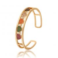 Brass Cuff Bangle, gold color plated, Adjustable & micro pave cubic zirconia & for woman & hollow 